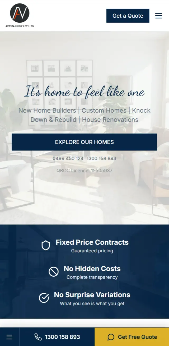 Avesta Homes - Mobile view